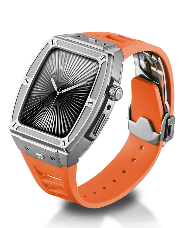 Apple Watch Case - Silver Steel Orange Rubber - 5018