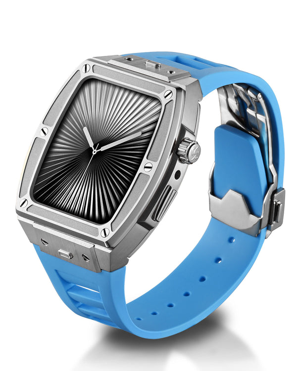 Apple Watch Case - Silver Steel Blue Rubber - 5018