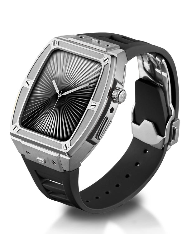 Apple Watch Case - Silver Steel Black Rubber - 5018