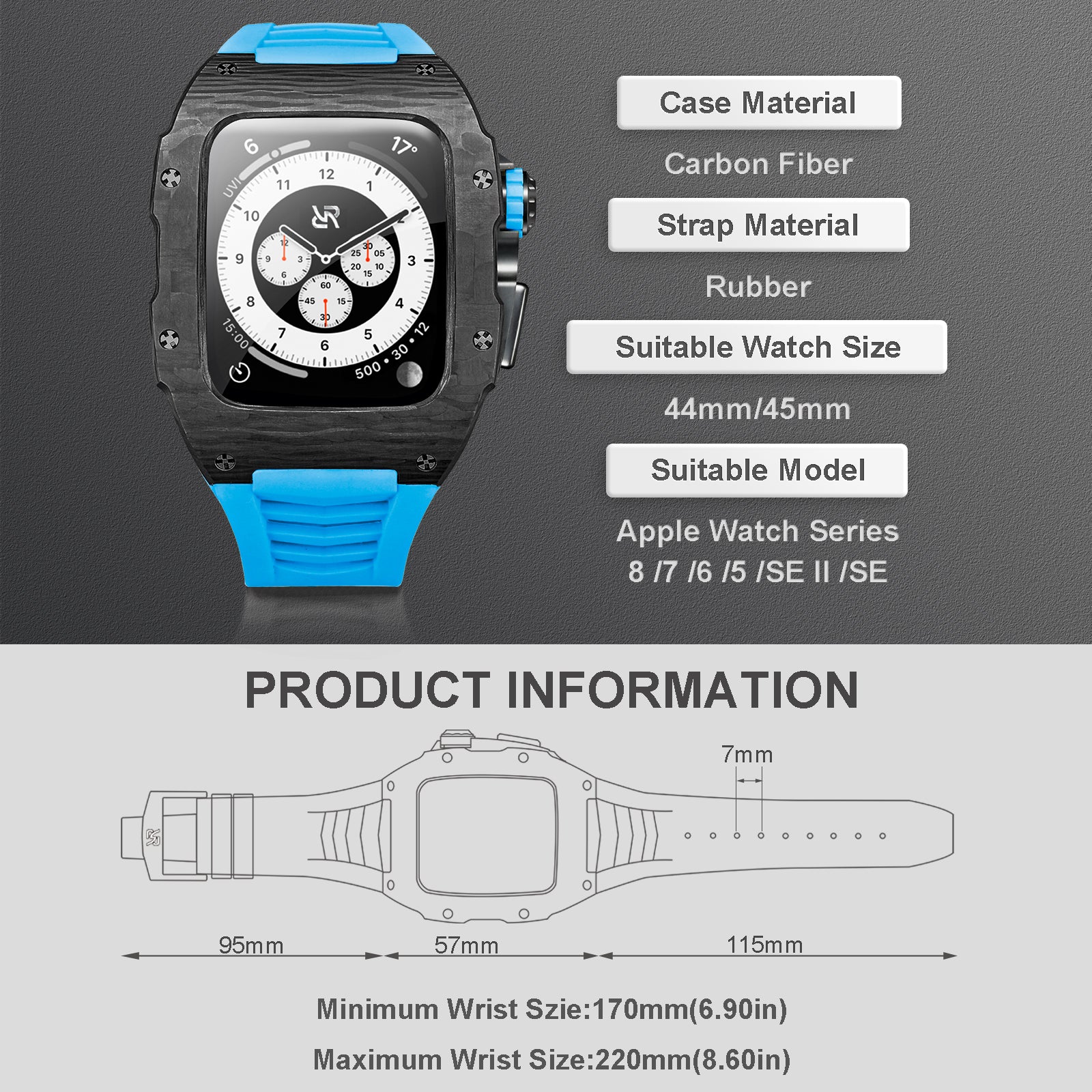 Apple Watch Case - Black Carbon - Blue Rubber 5020QN - RYUEUYA